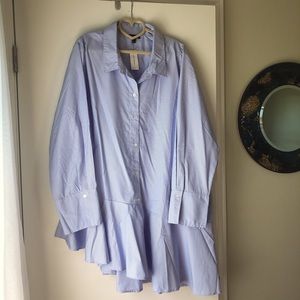 Lane Bryant Asymmetrical Blue Stripe Button Blouse